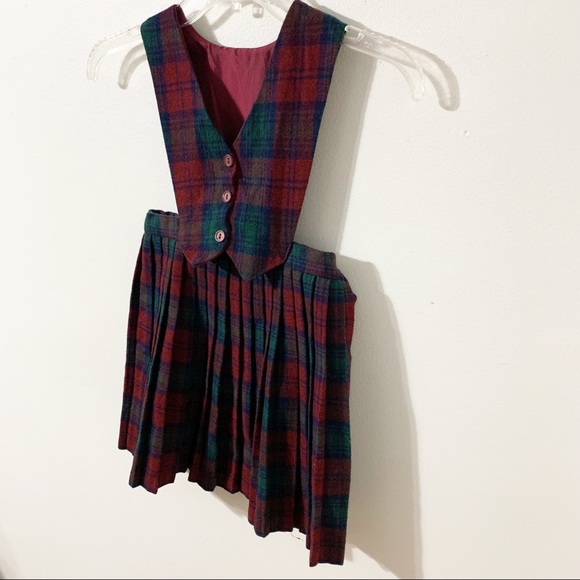 Fringe Wool Blend Plaid Pleated Skirt Vest One Pie - Picture 2 of 11